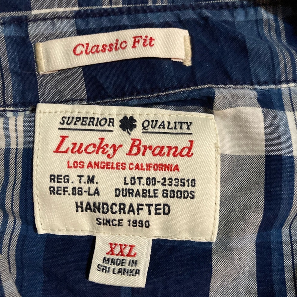 XXL Lucky Brand Blue Gingham Snap-Button Shirt - Picture 3 of 4